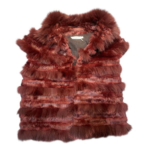 Tory Burch Blaire Burgundy Rabbit & Fox Fur Vest Size Large - Picture 2 of 9